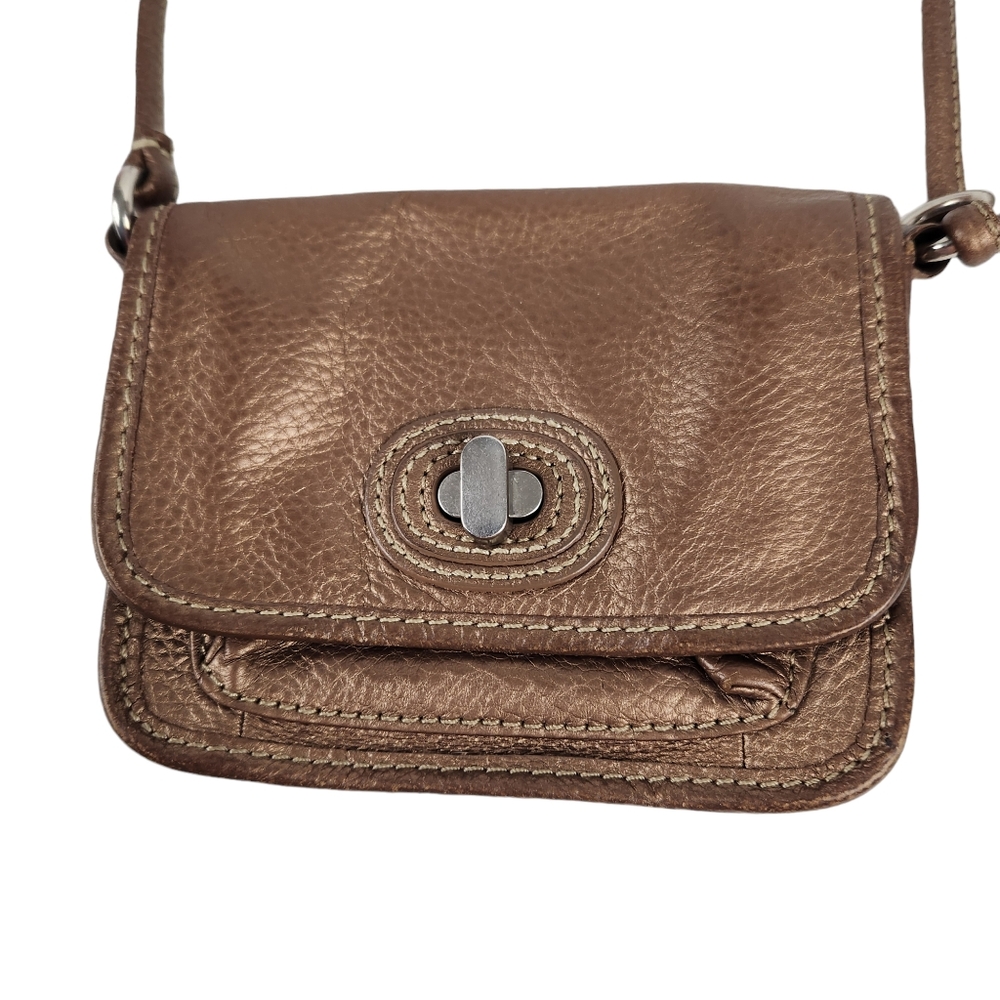 Fossil Leather Bronze Metallic Copper Crossbody Mini Hipster Purse Bag